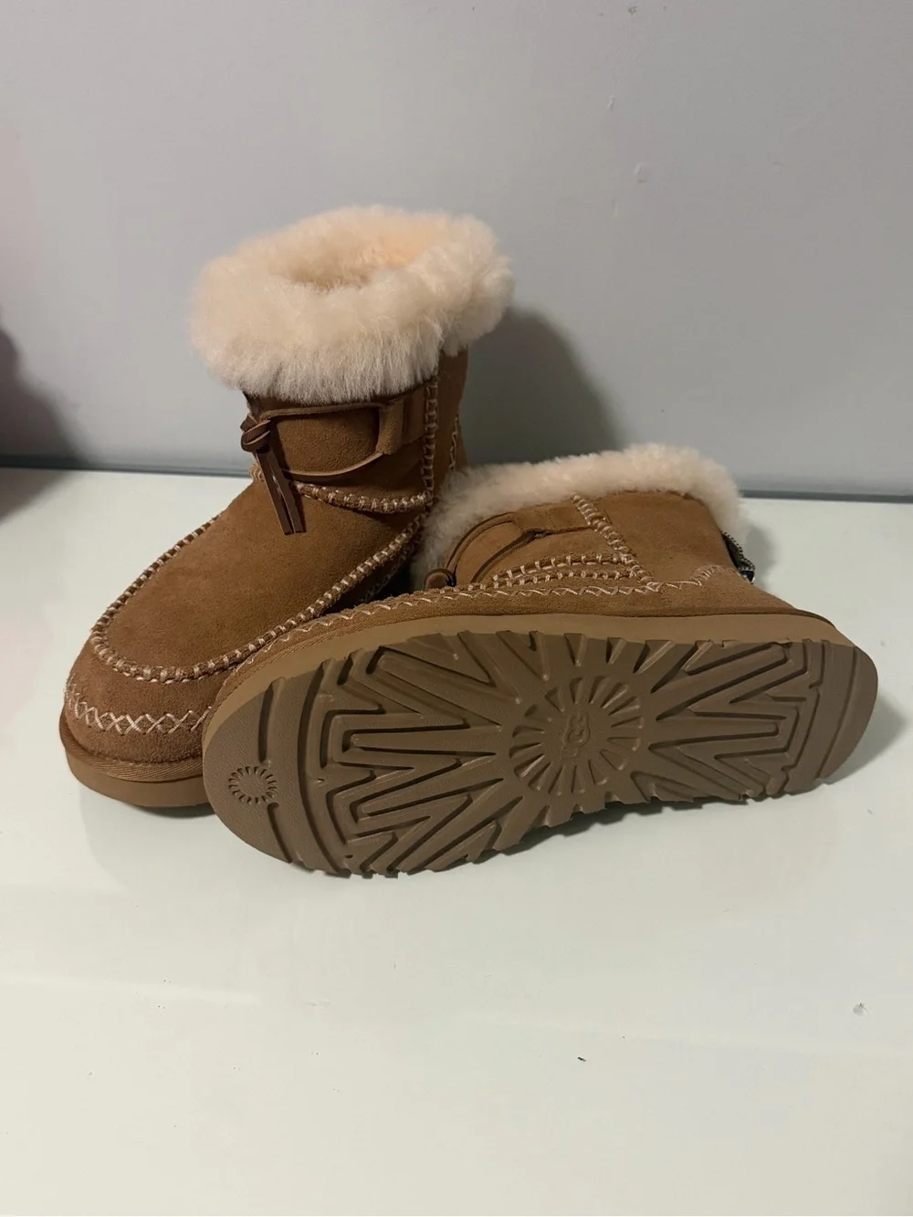 UGG classic mini alpine Boot- Chestnut Suede Faux-Fur Cuff Boot